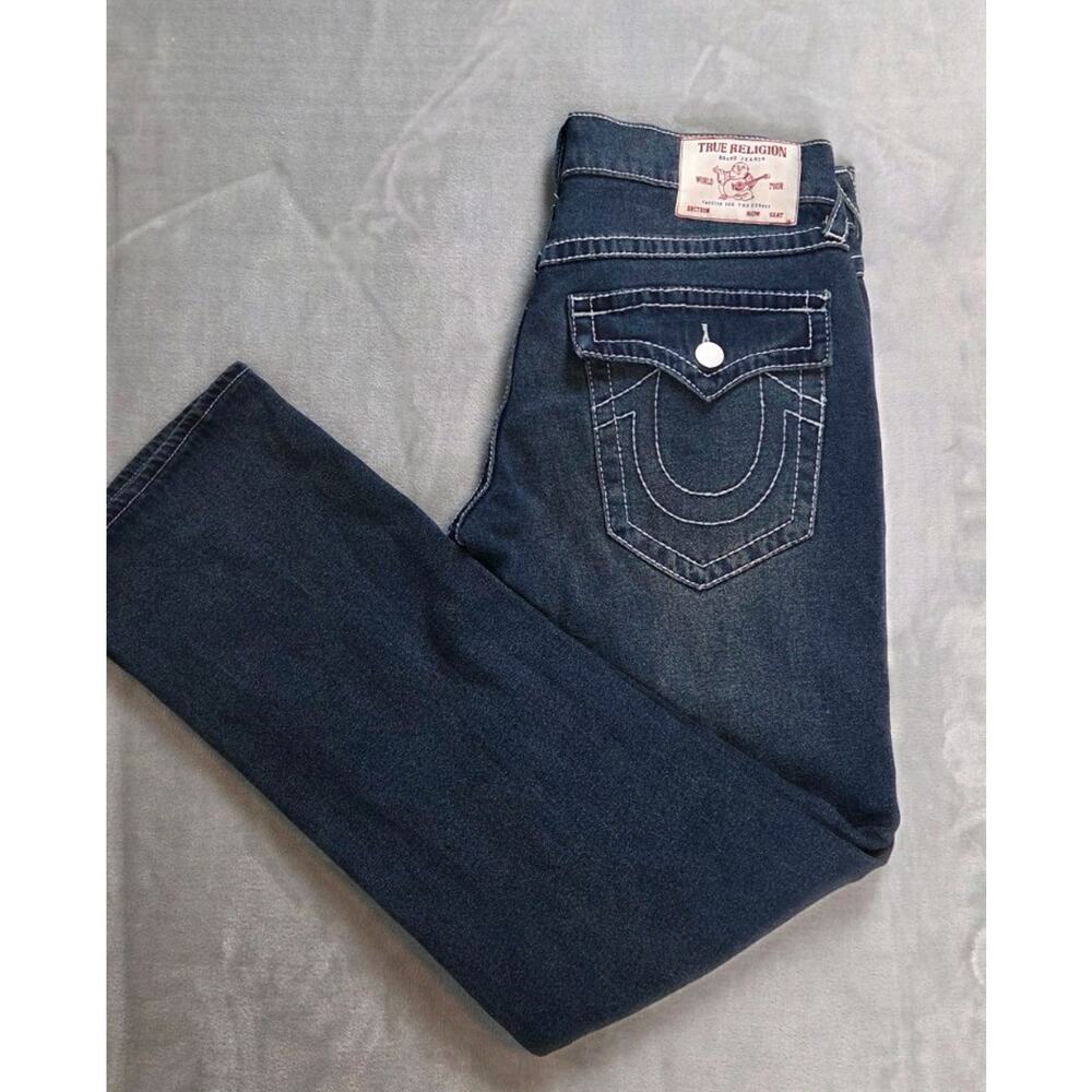 True Religion Ricky Jeans relaxed straight Mens 32x32 Blue Dark Wash Flap Pocket